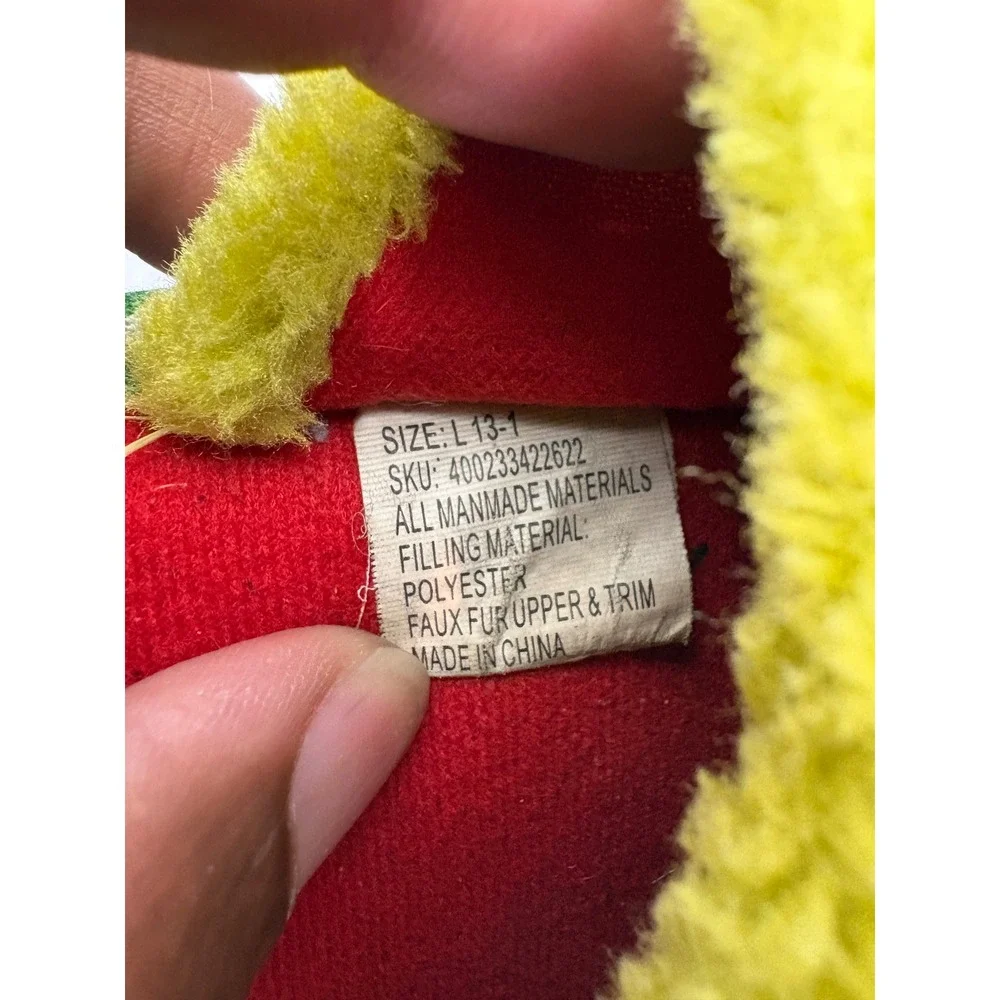 Dr Seuss The Grinch Christmas Plush Slippers Green Red Santa Hat Kids Size 13-1